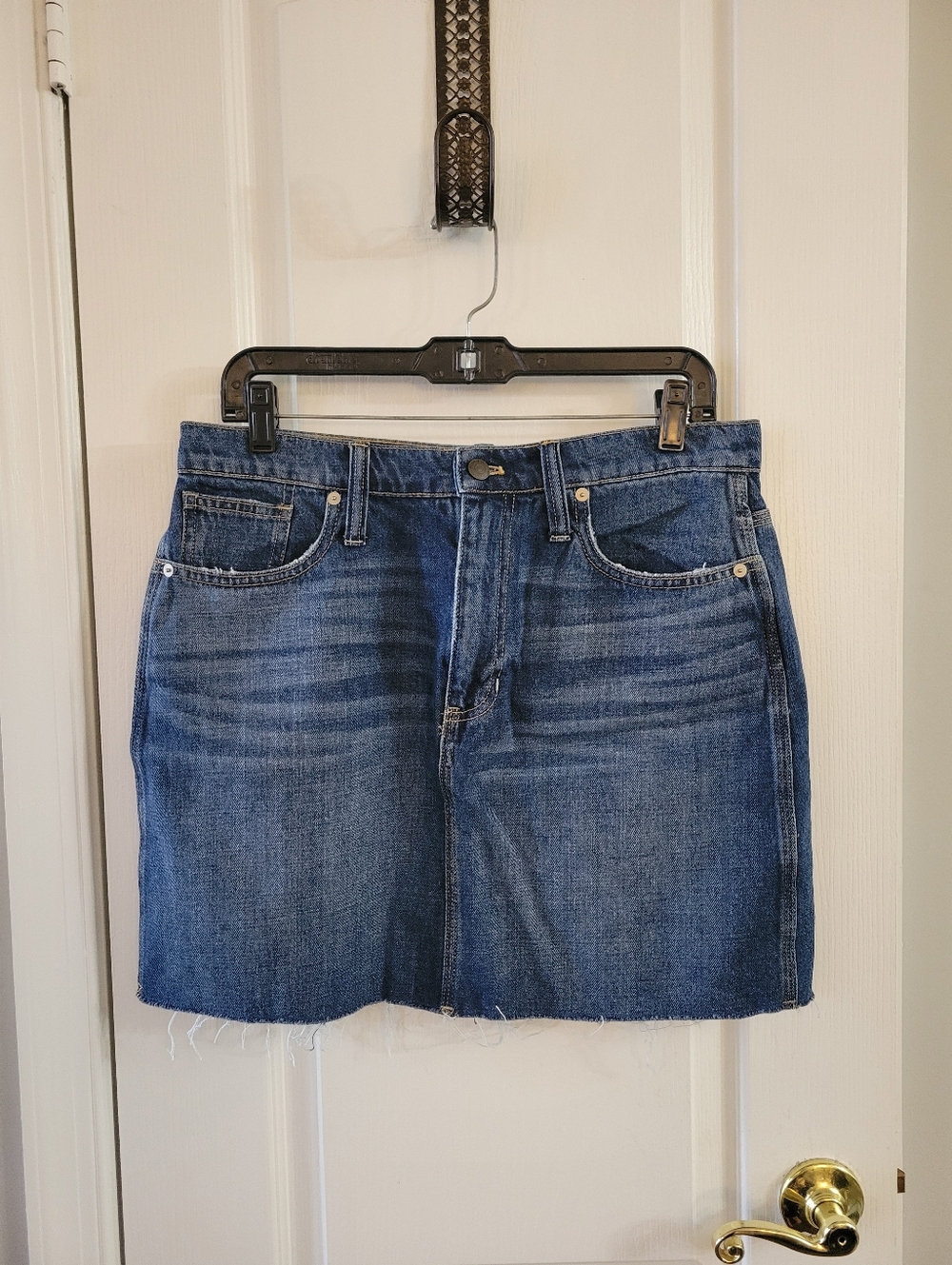 Madewell Rigid Denim Jean Mini Skirt Raw Hem Medium Wash Size 29